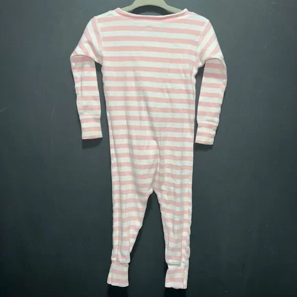 Monica + Andy Organic Footless Pajamas Girls 12-18m Zip Up Pink White Striped - Picture 5 of 5